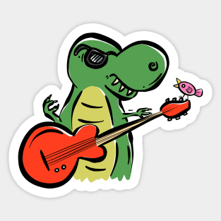 Guitarist Tyrannosaurus Dinosaur Dino Cartoon Cute Character Sticker